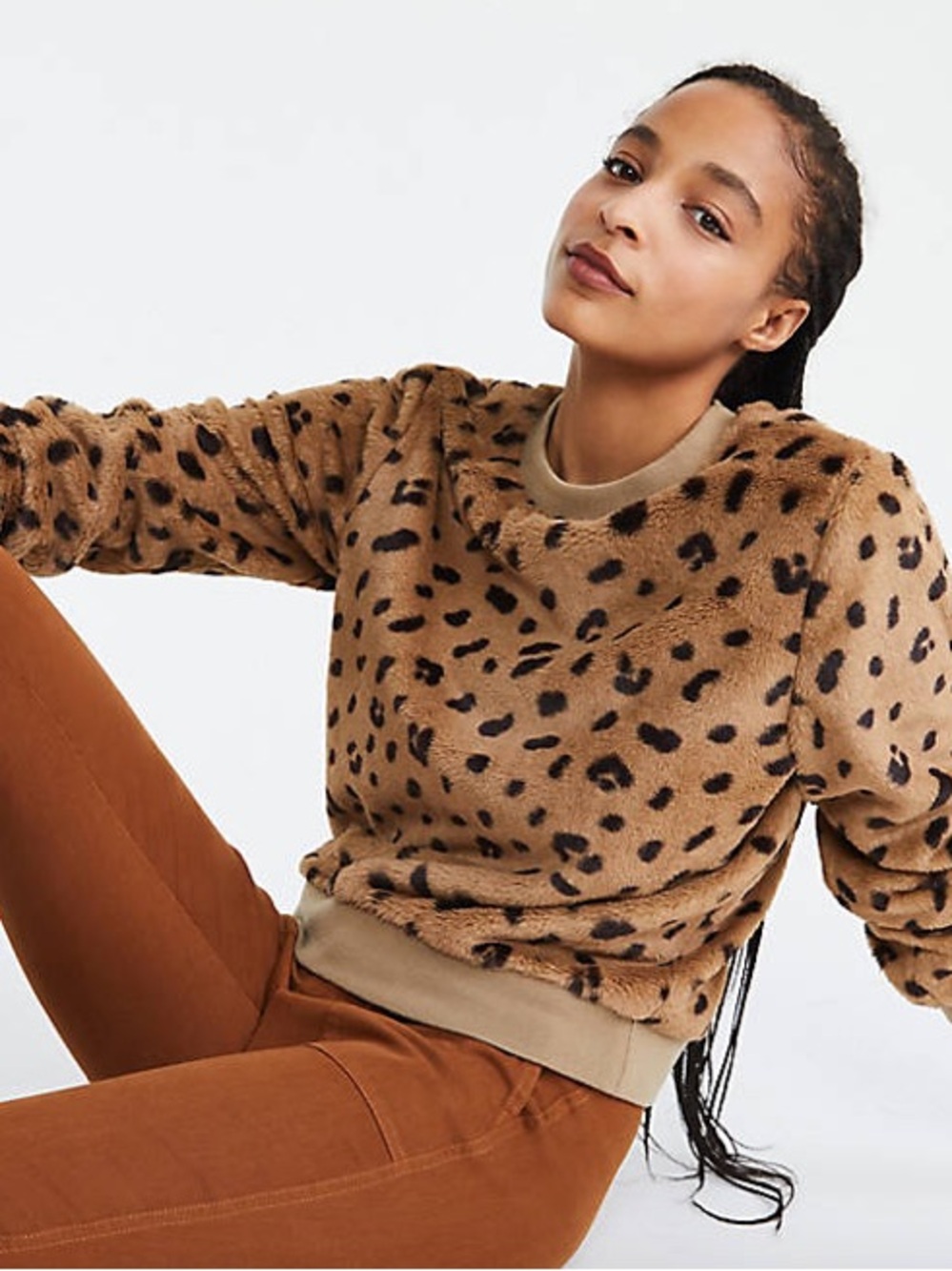 Lou & Grey Animal Leopard Print Soft & Cozy Pullover Crew Sweatshirt - Small